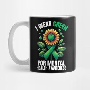 I Wear Green For Mental Health Awareness Month Sunflower And Hearts Mug
